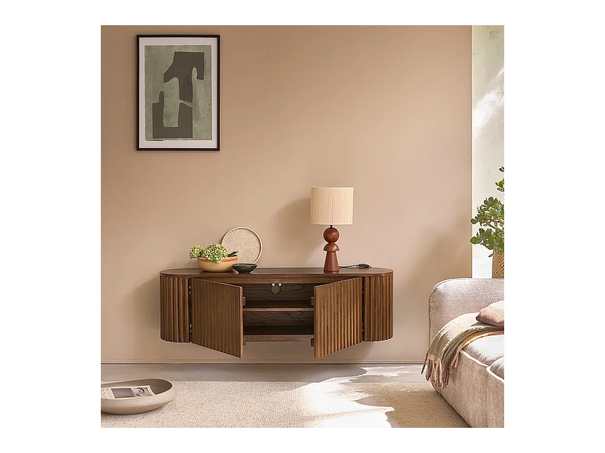 Mueble de TV suspendido de madera maciza con acabado nogal 140 cm