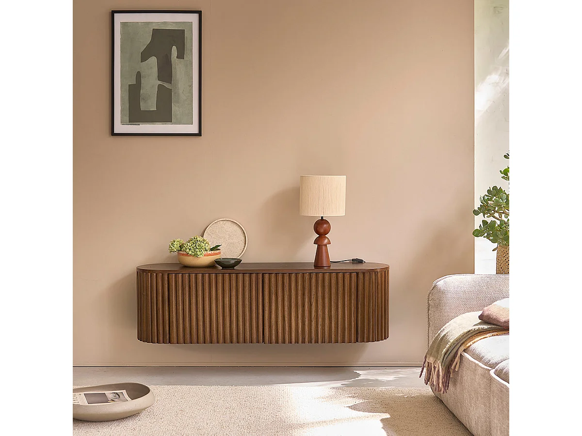 Mueble de TV suspendido de madera maciza con acabado nogal 140 cm