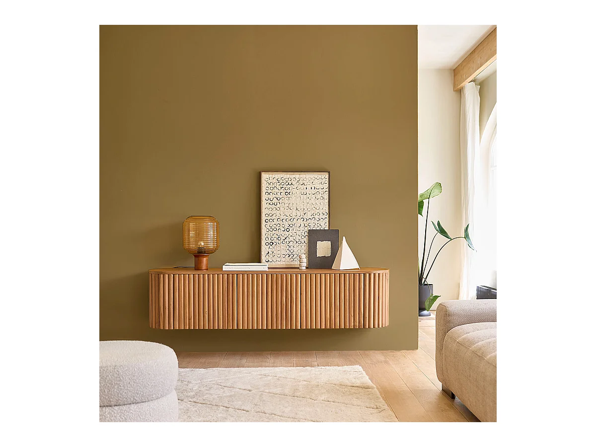 Meuble TV en teck massif suspendu 170 cm