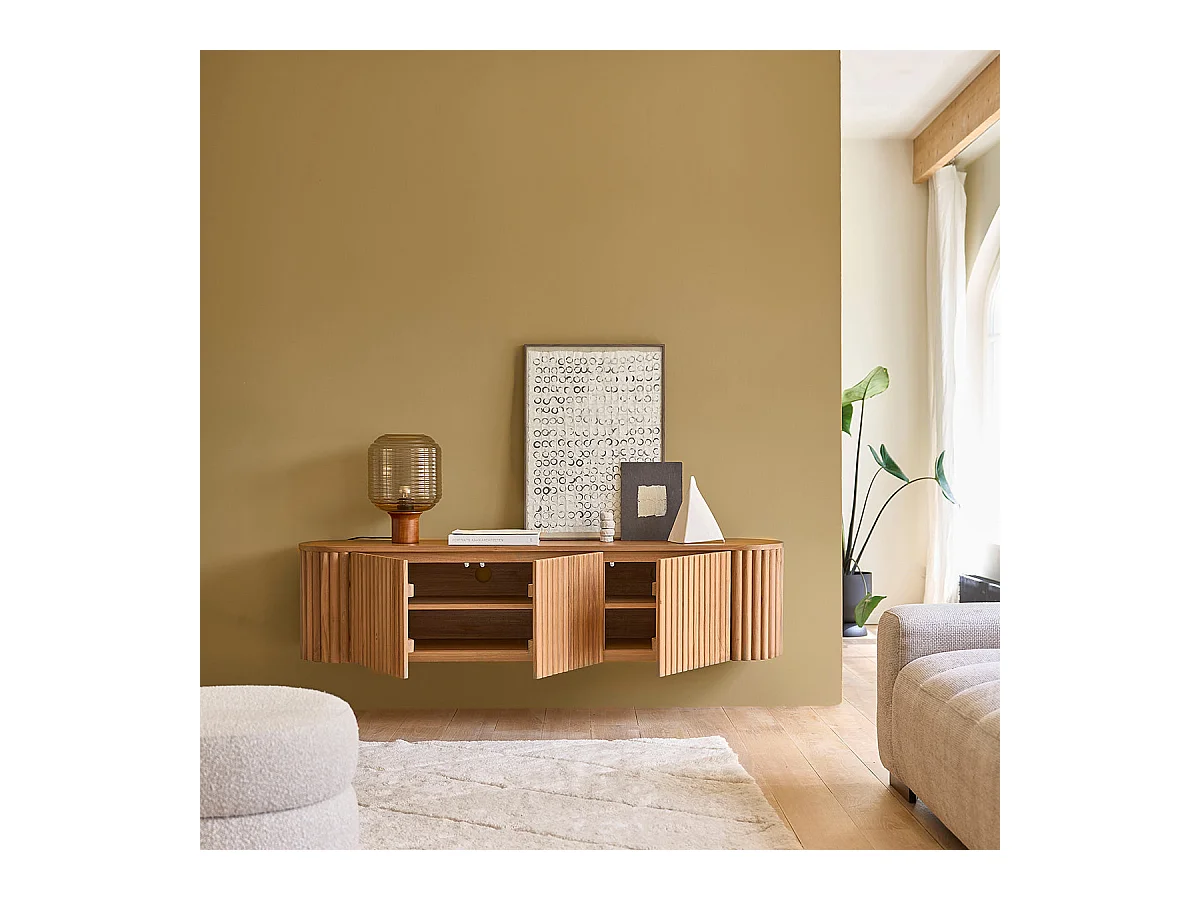 Meuble TV en teck massif suspendu 170 cm