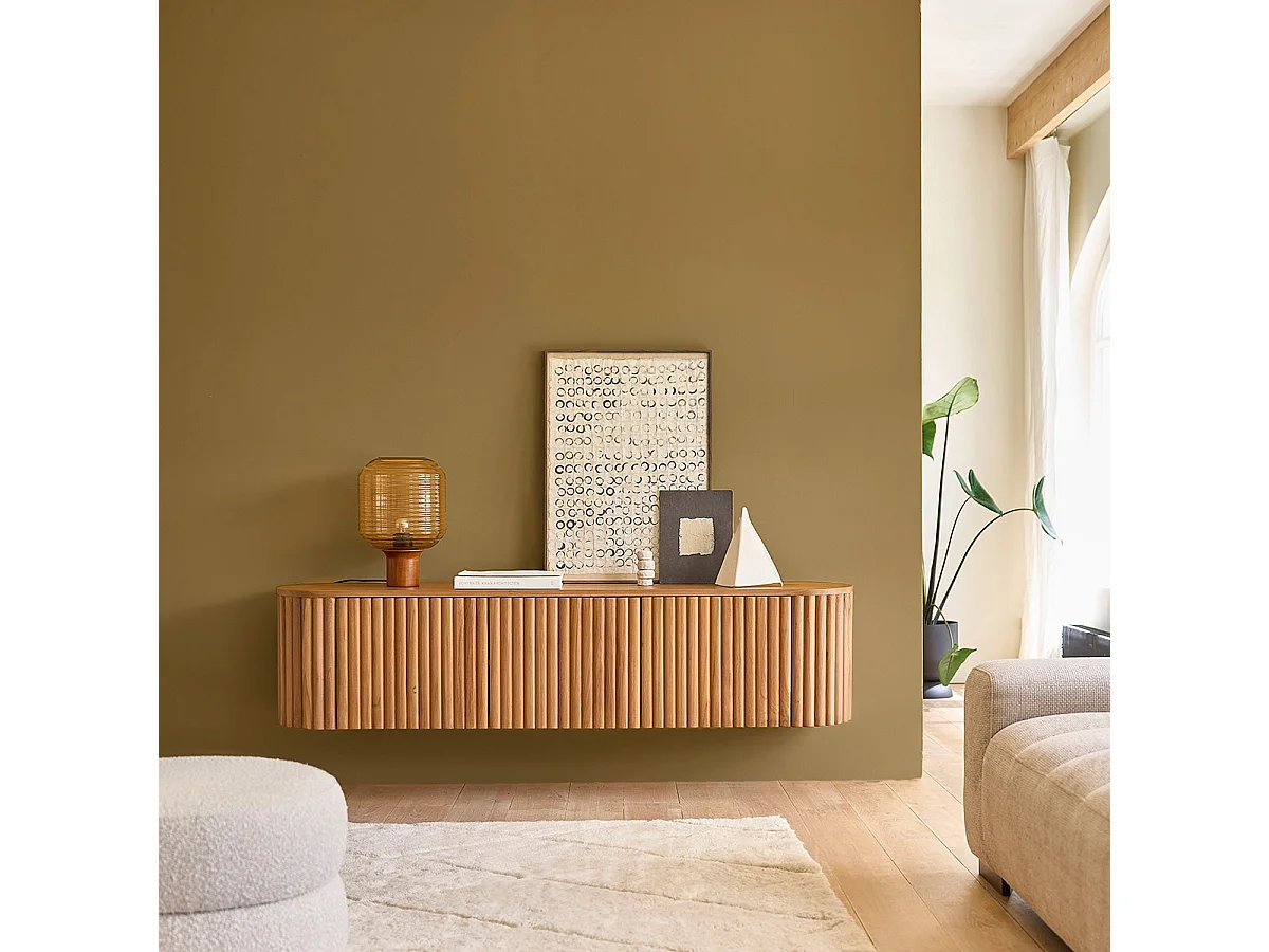 Mobile porta TV sospeso in teak massello 170 cm