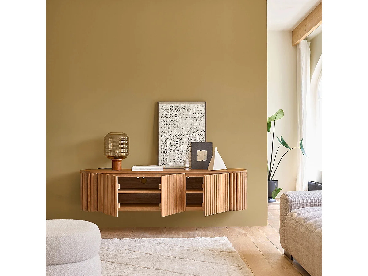 Mobile porta TV sospeso in teak massello 170 cm