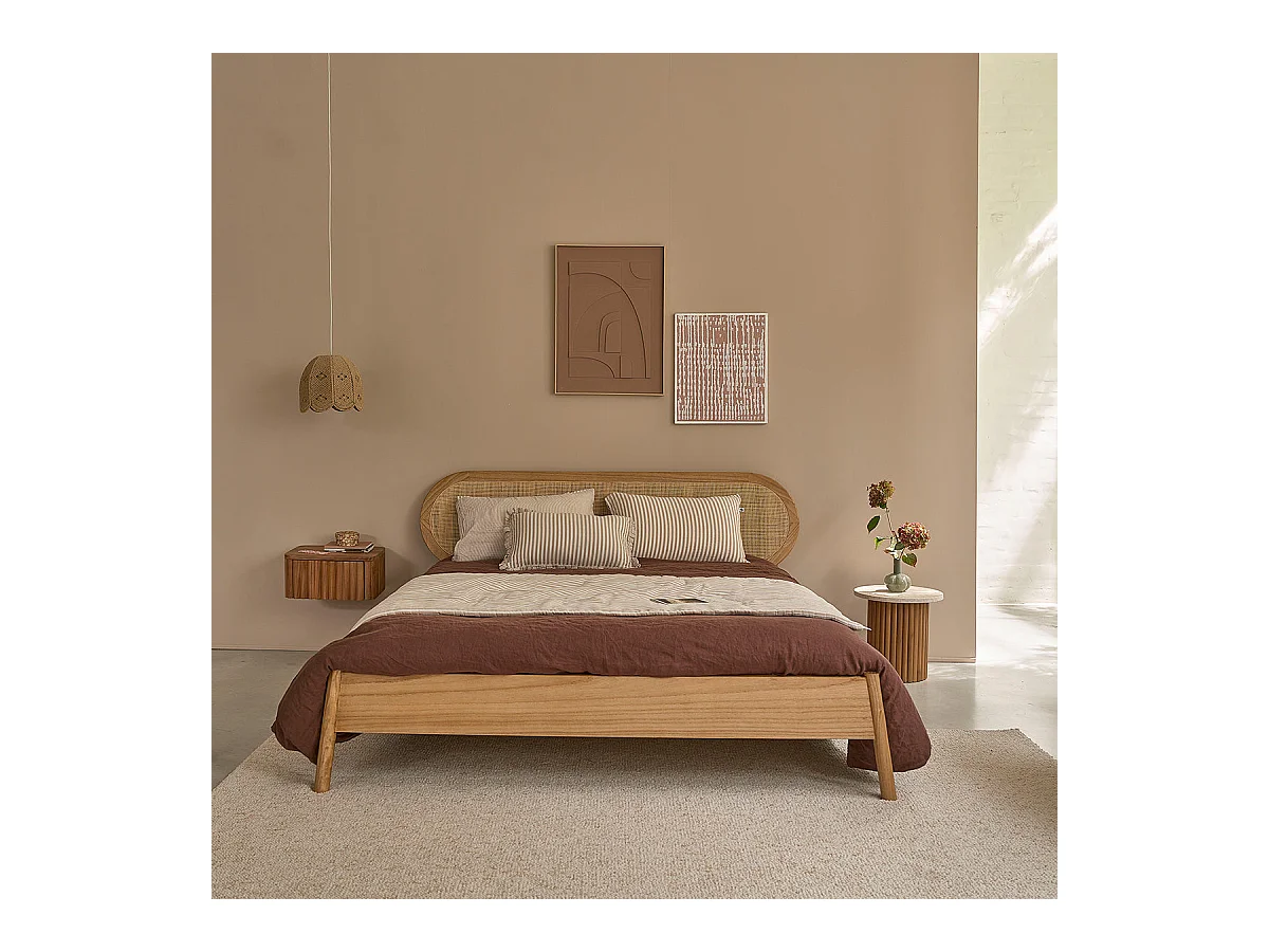 Letto in mindi massello e midollino 160 cm