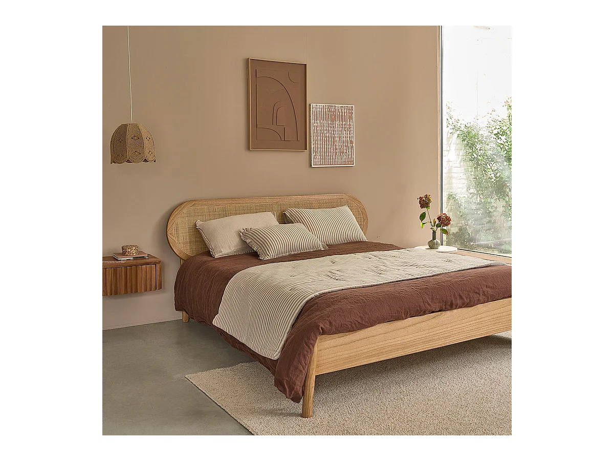 Letto in mindi massello e midollino 160 cm