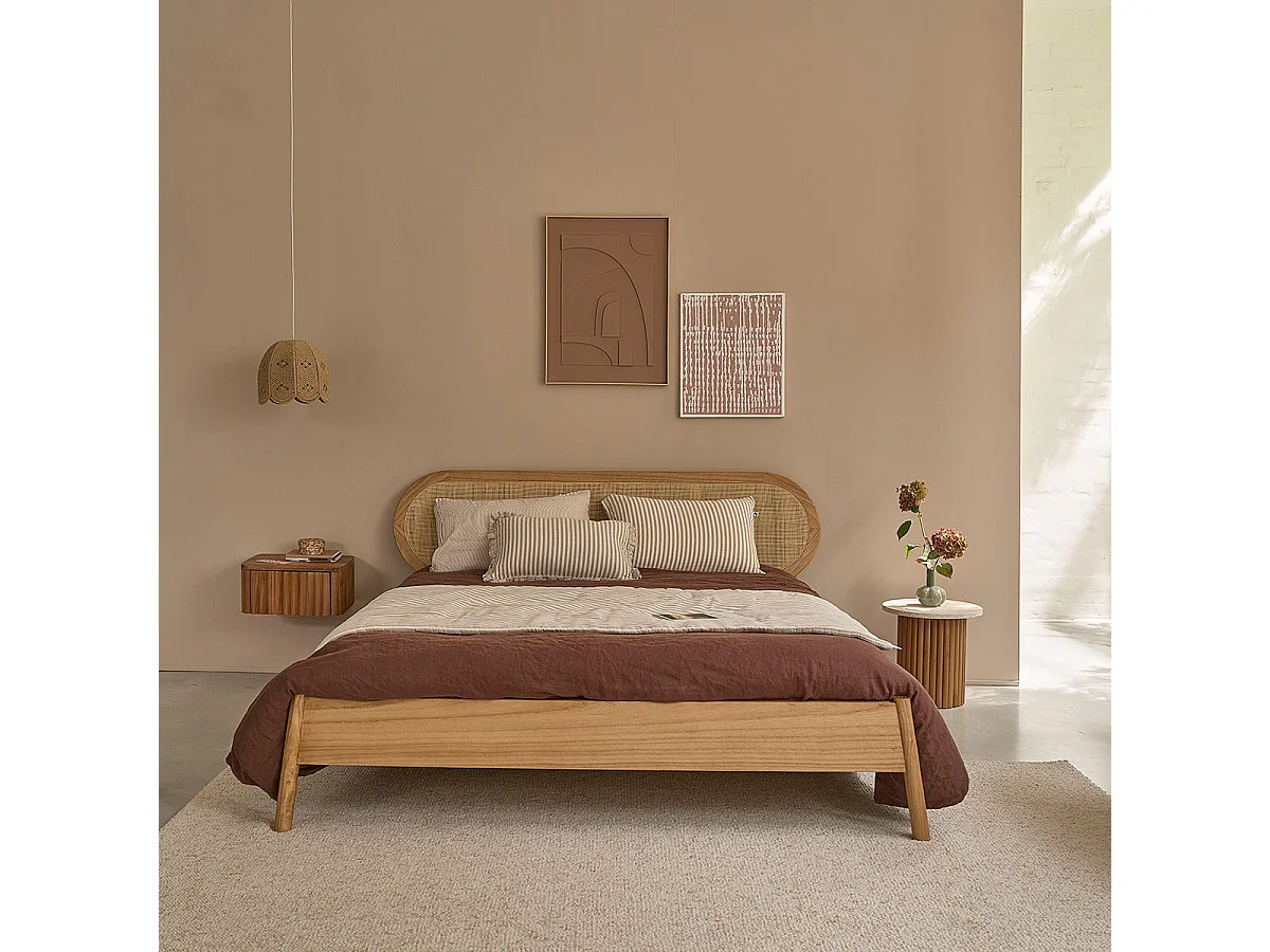 Letto in mindi massello e midollino 160 cm con rete