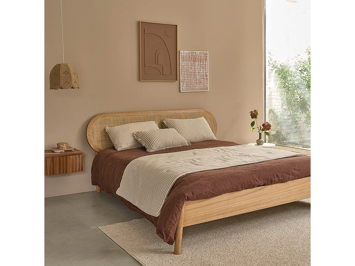 Letto in mindi massello e midollino 160 cm con rete