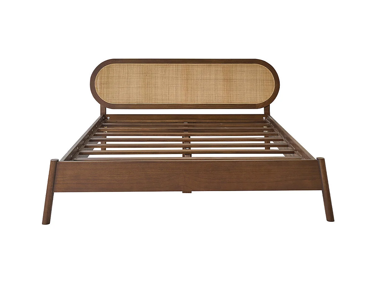 Lit en bois massif et cannage finition noyer 160 cm