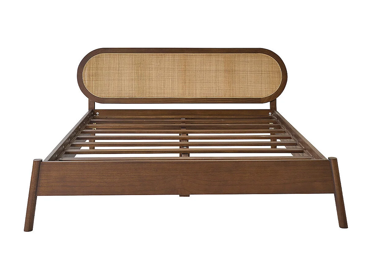 Lit en bois massif et cannage finition noyer 160 cm avec sommier