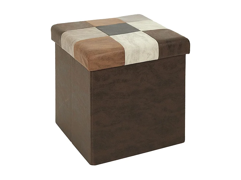 Pouf Coffre Pliable Motif Patchwork Aspect Vieux Cuir - METRO