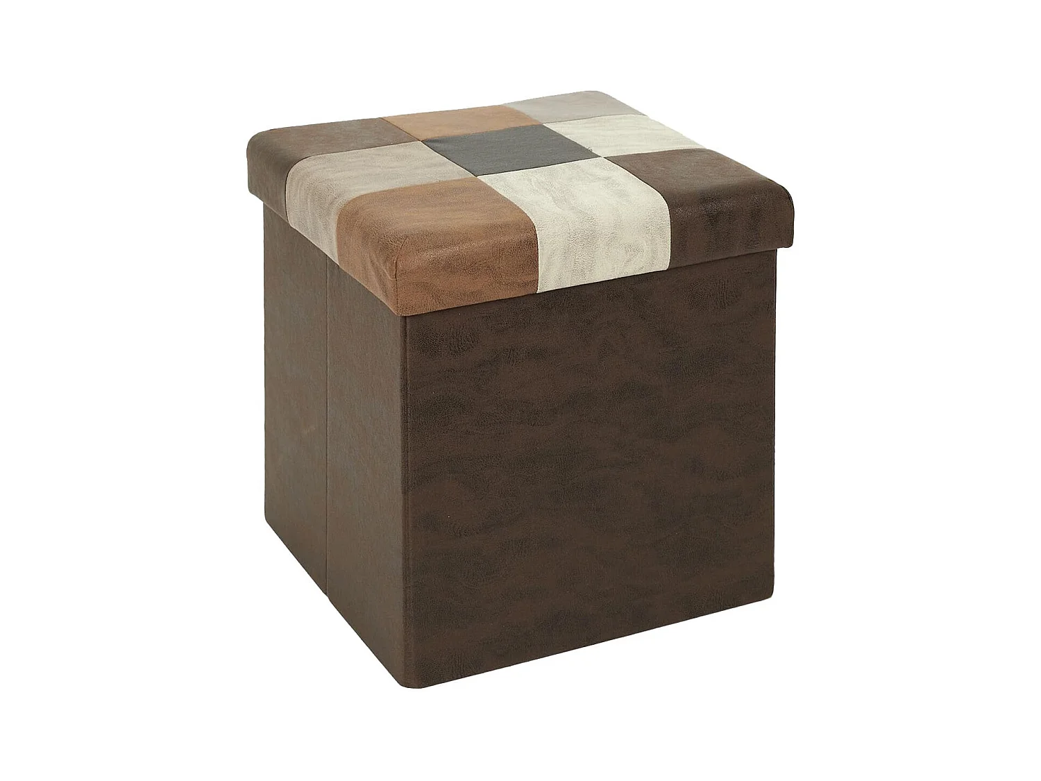 Pouf Coffre Pliable Motif Patchwork Aspect Vieux Cuir - METRO