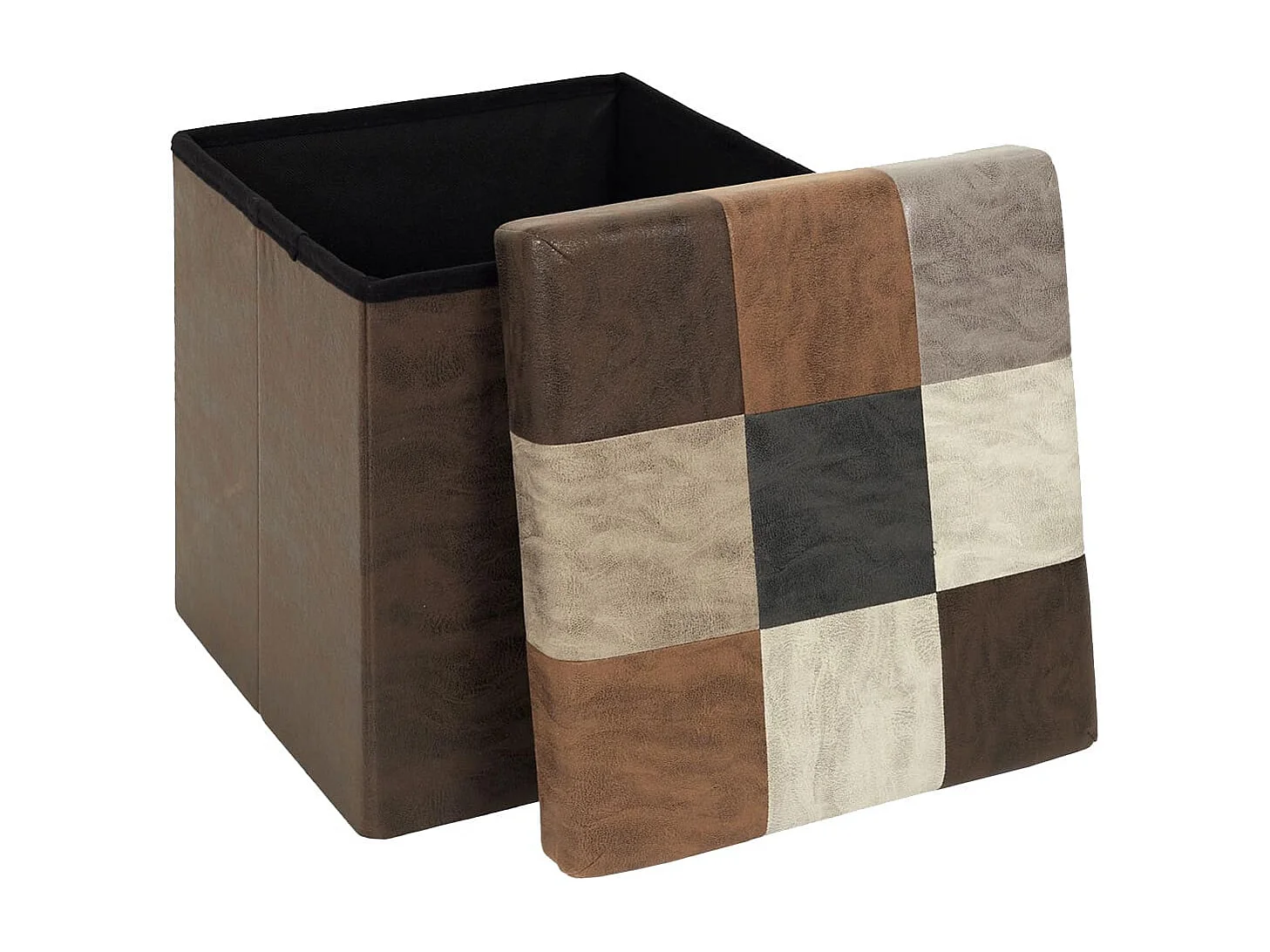 Pouf Coffre Pliable Motif Patchwork Aspect Vieux Cuir - METRO