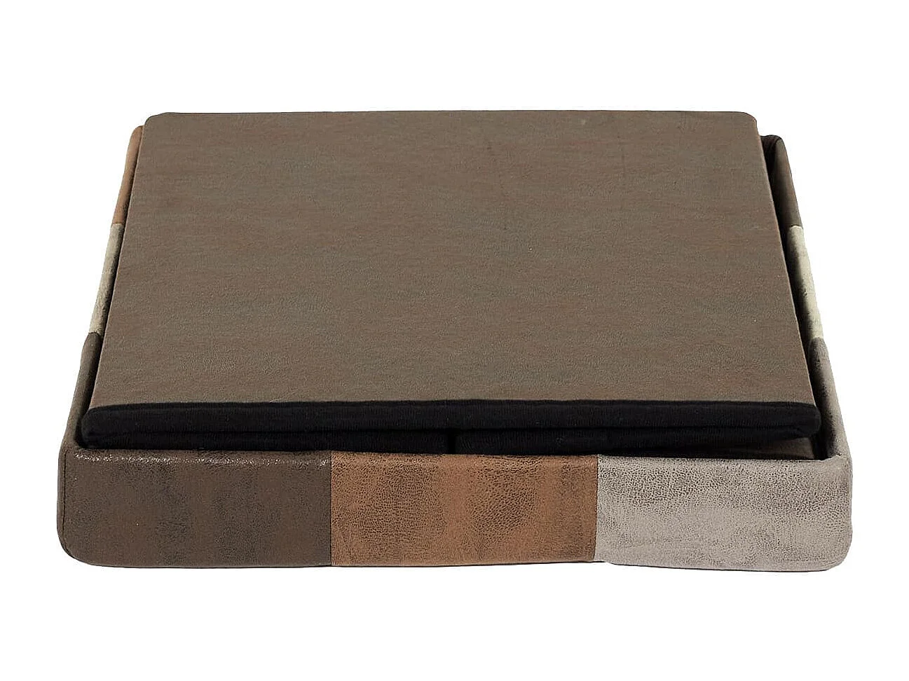 Pouf Coffre Pliable Motif Patchwork Aspect Vieux Cuir - METRO