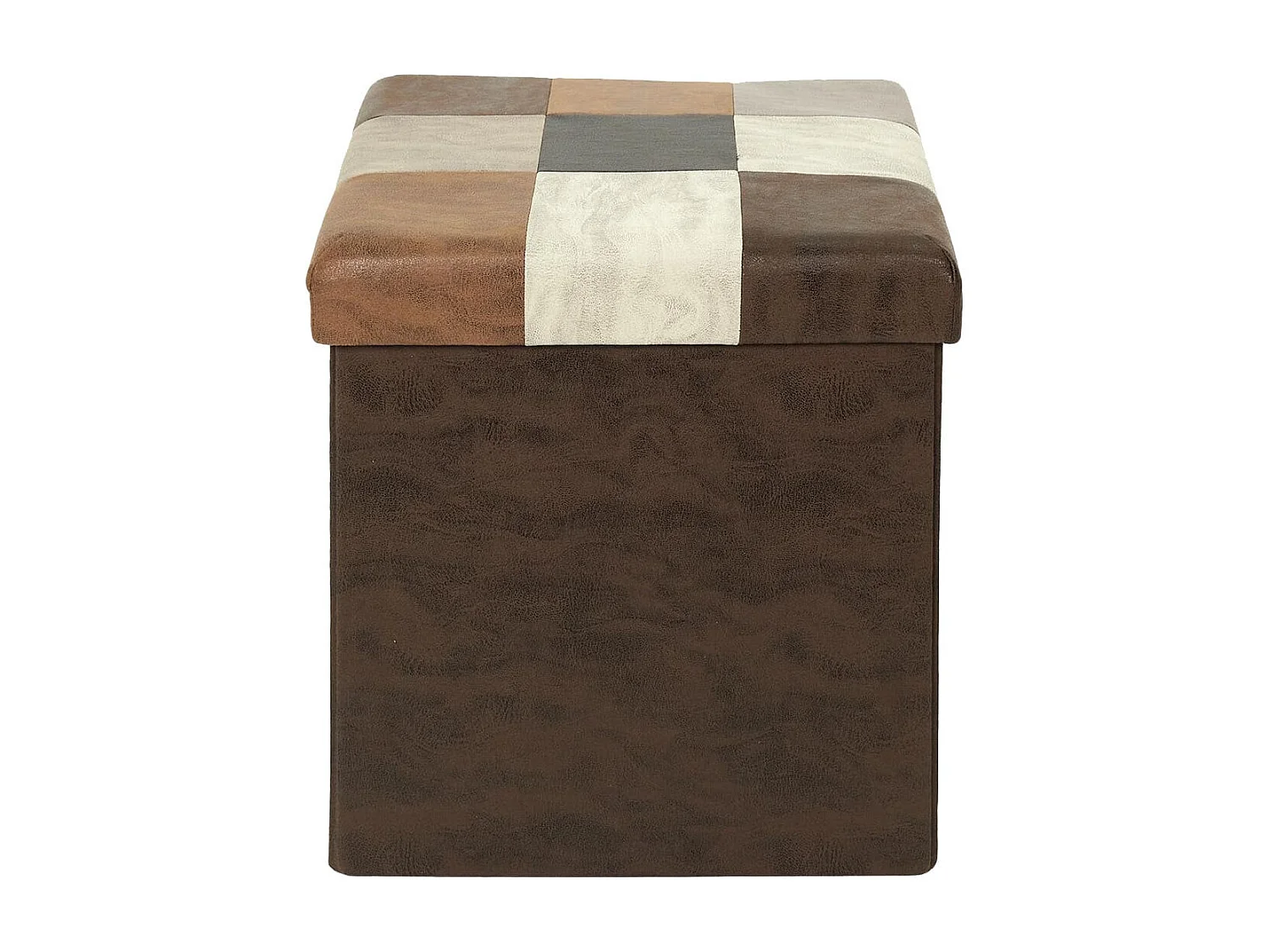 Pouf Coffre Pliable Motif Patchwork Aspect Vieux Cuir - METRO
