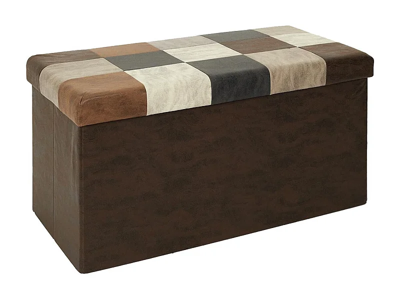 Banc Coffre Pliable Motif Patchwork Aspect Vieux Cuir - METRO