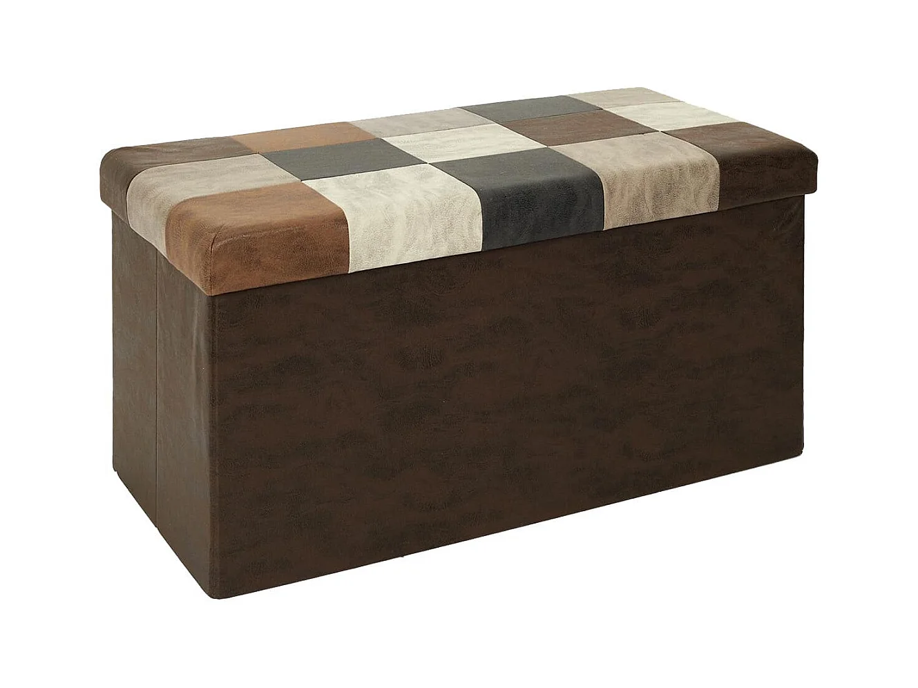Banc Coffre Pliable Motif Patchwork Aspect Vieux Cuir - METRO