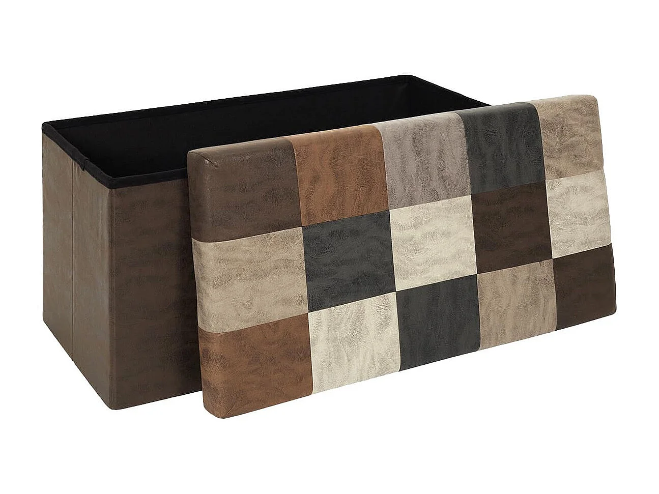Banc Coffre Pliable Motif Patchwork Aspect Vieux Cuir - METRO