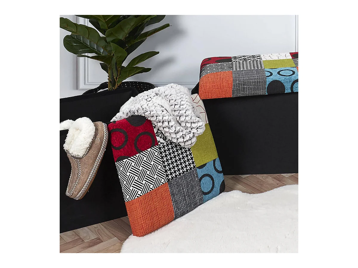 Pouf Coffre Pliable Motif Patchwork - QUADI