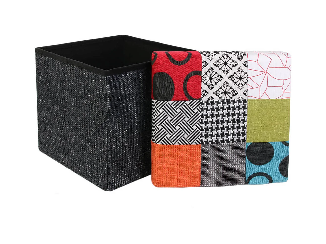 Pouf Coffre Pliable Motif Patchwork - QUADI