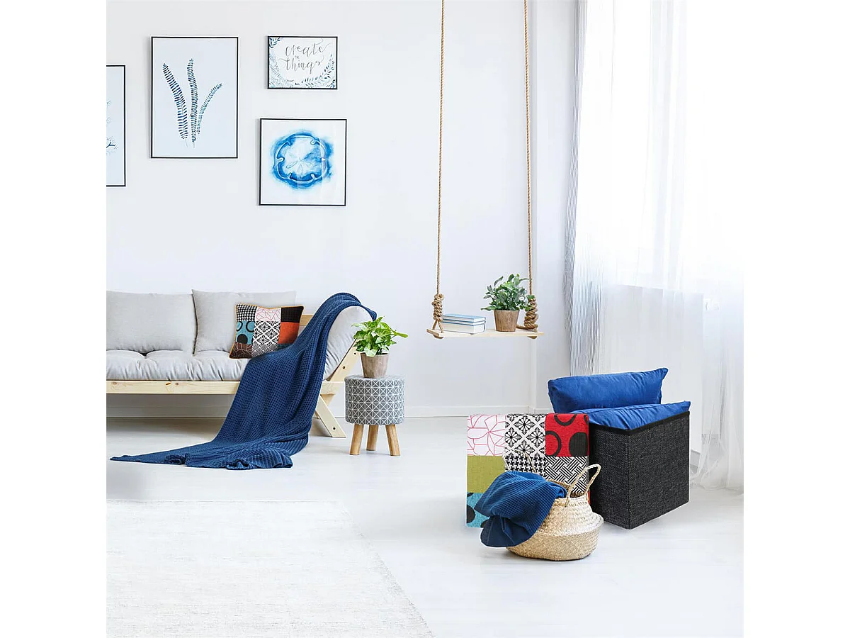 Pouf Coffre Pliable Motif Patchwork - QUADI