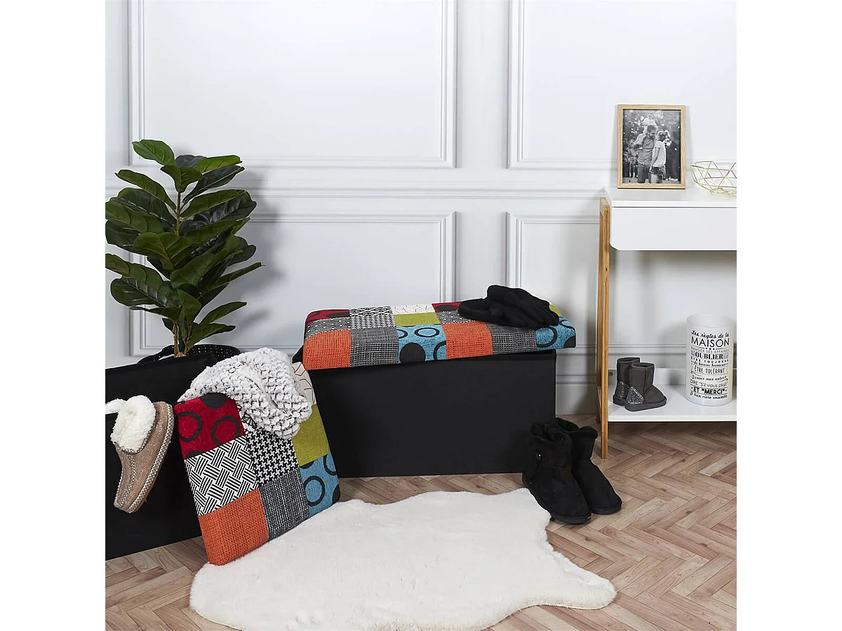 Pouf Coffre Pliable Motif Patchwork - QUADI