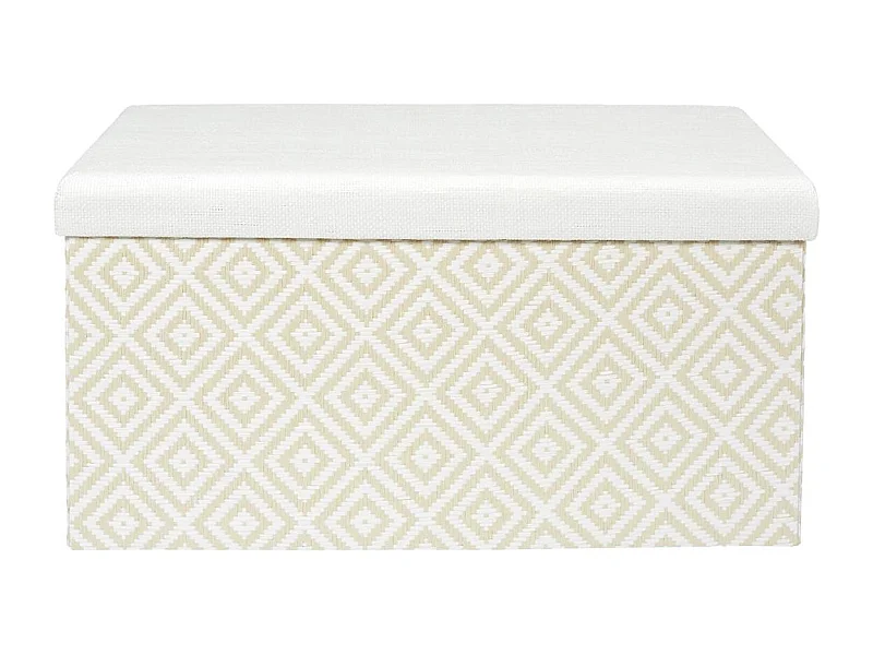 Banc Coffre Pliable Tressé Motif Géométrique Blanc et Beige - IMPERO
