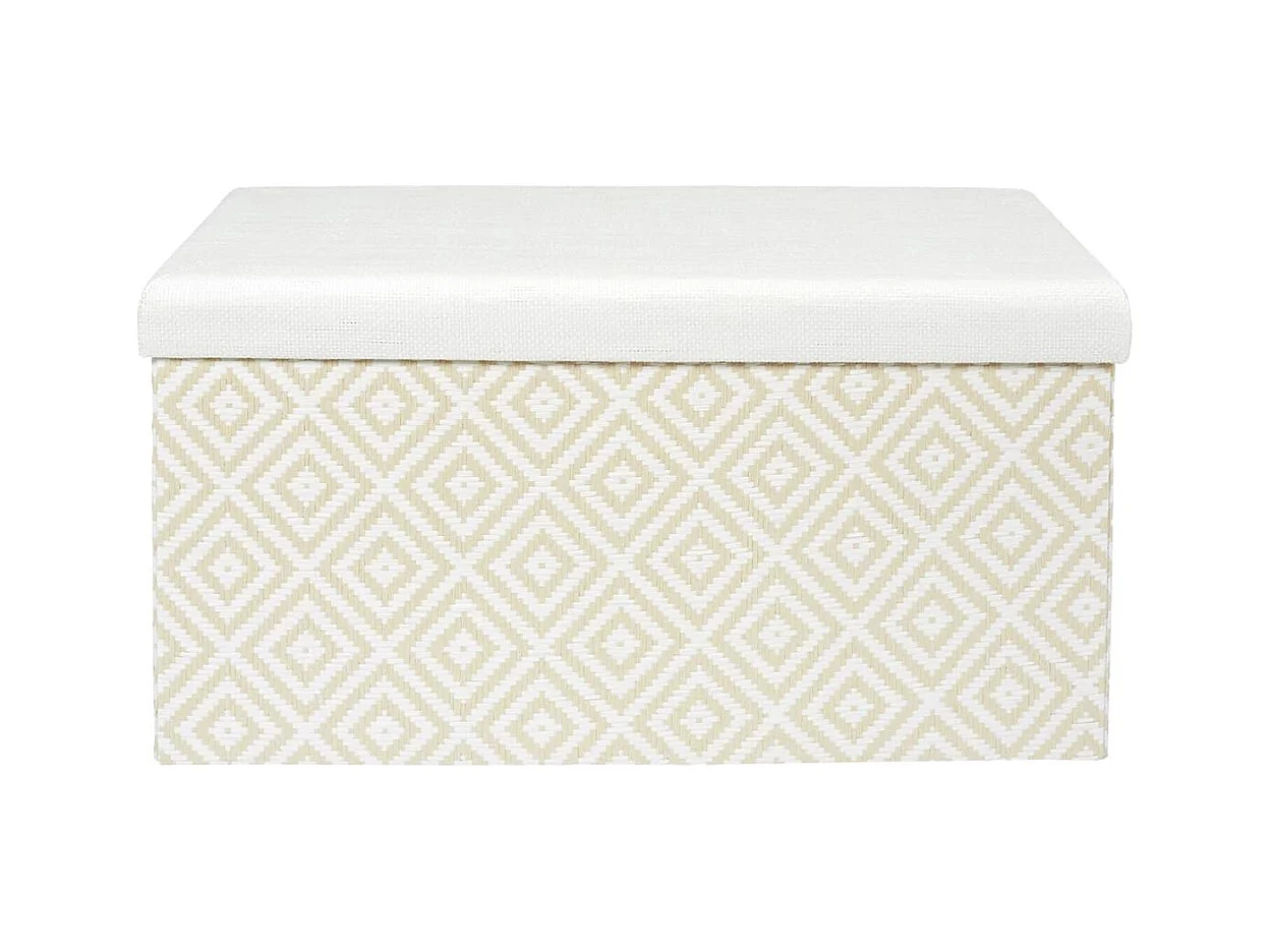 Banc Coffre Pliable Tressé Motif Géométrique Blanc et Beige - IMPERO