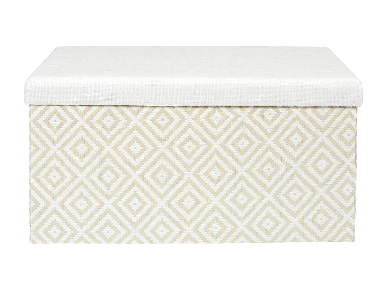 Banc Coffre Pliable Tressé Motif Géométrique Blanc et Beige - IMPERO