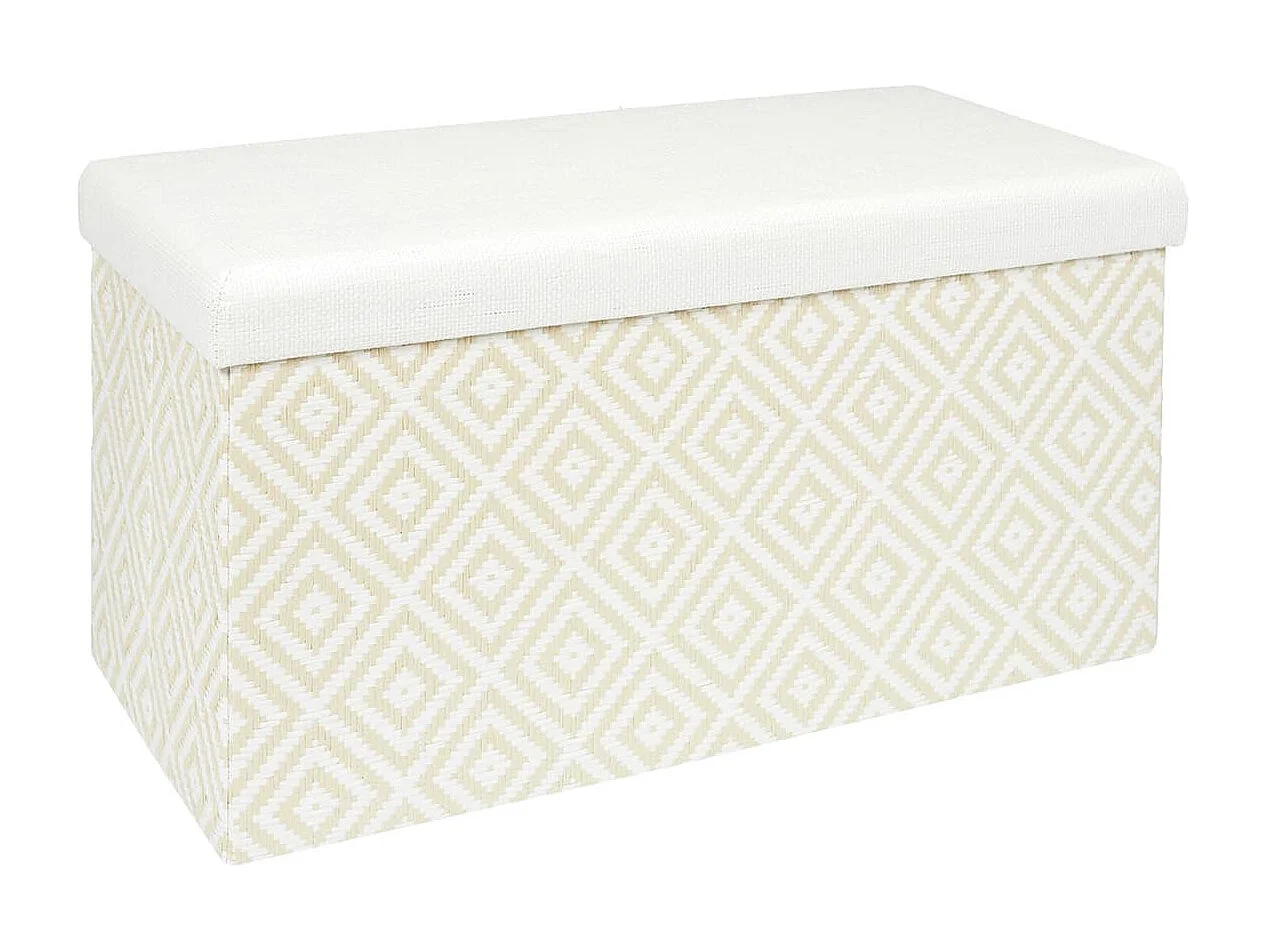 Banc Coffre Pliable Tressé Motif Géométrique Blanc et Beige - IMPERO