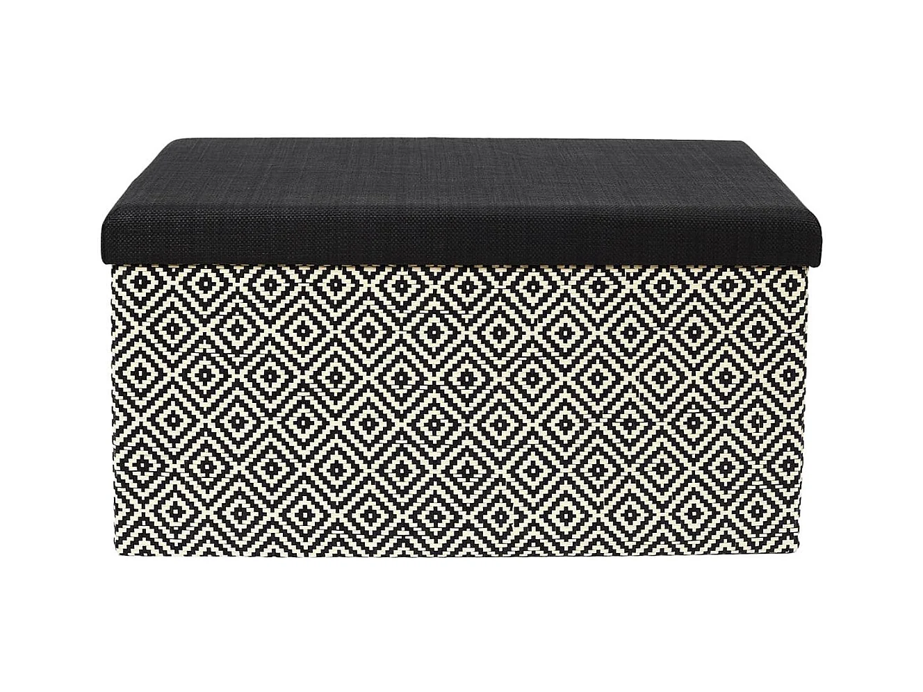 Banc Coffre Pliable Tressé Motif Géométrique Noir et Blanc - IMPERO