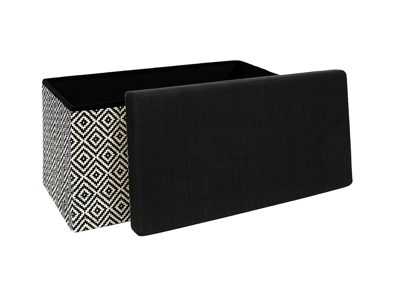 Banc Coffre Pliable Tressé Motif Géométrique Noir et Blanc - IMPERO