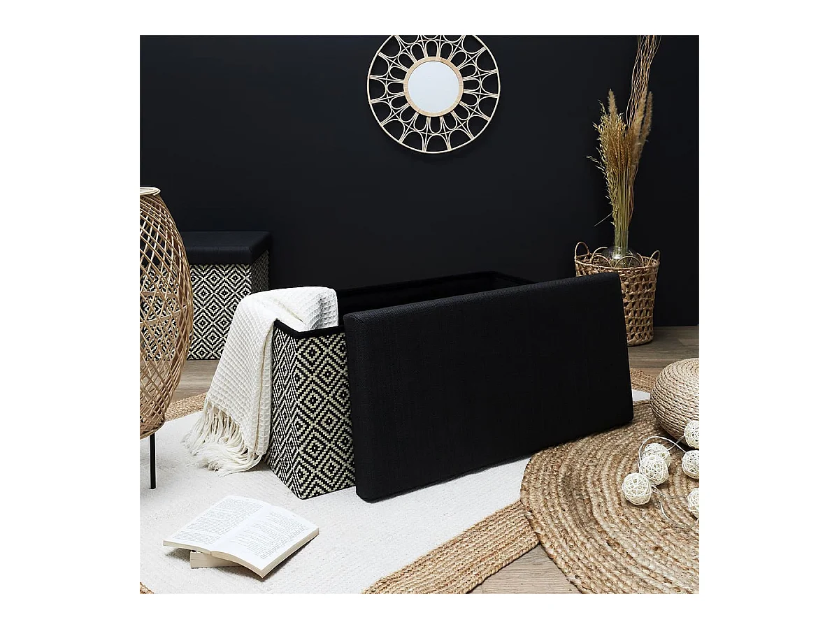 Banc Coffre Pliable Tressé Motif Géométrique Noir et Blanc - IMPERO