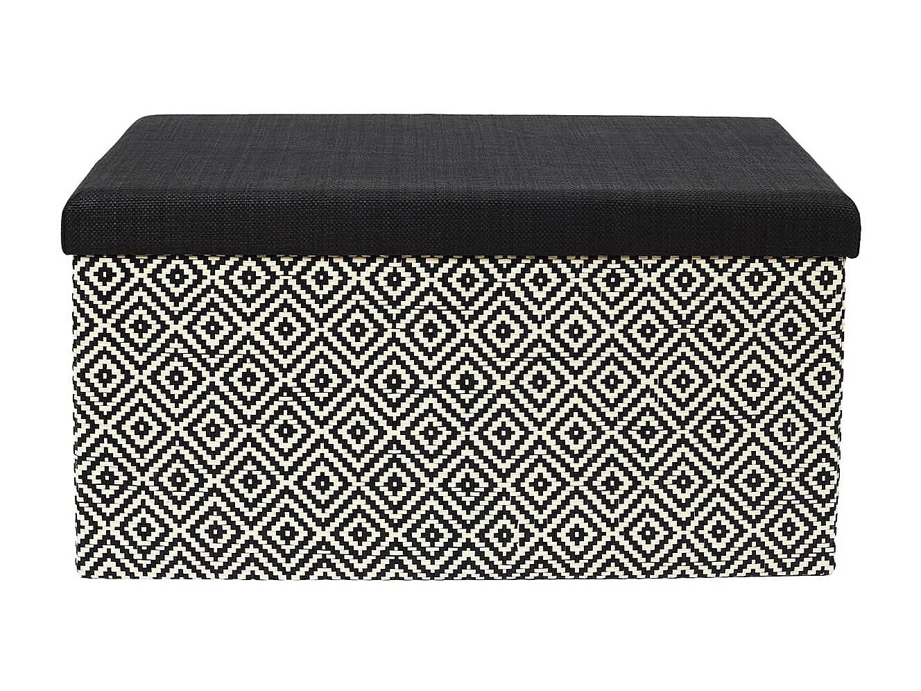 Banc Coffre Pliable Tressé Motif Géométrique Noir et Blanc - IMPERO