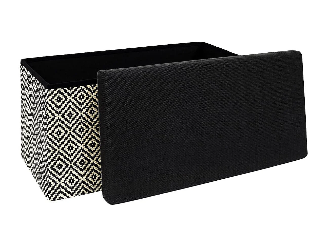 Banc Coffre Pliable Tressé Motif Géométrique Noir et Blanc - IMPERO