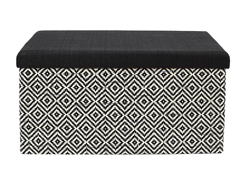 Banc Coffre Pliable Tressé Motif Géométrique Noir et Blanc - IMPERO