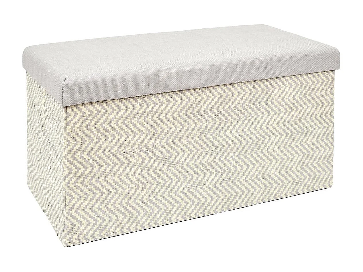 Banc Coffre Pliable Tressé Motif Géométrique Gris et Beige - IMPERO