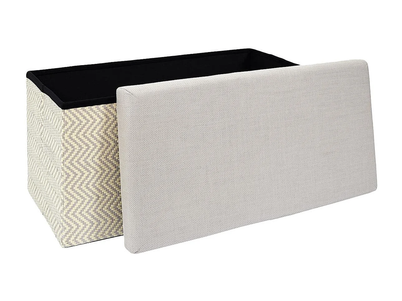 Banc Coffre Pliable Tressé Motif Géométrique Gris et Beige - IMPERO