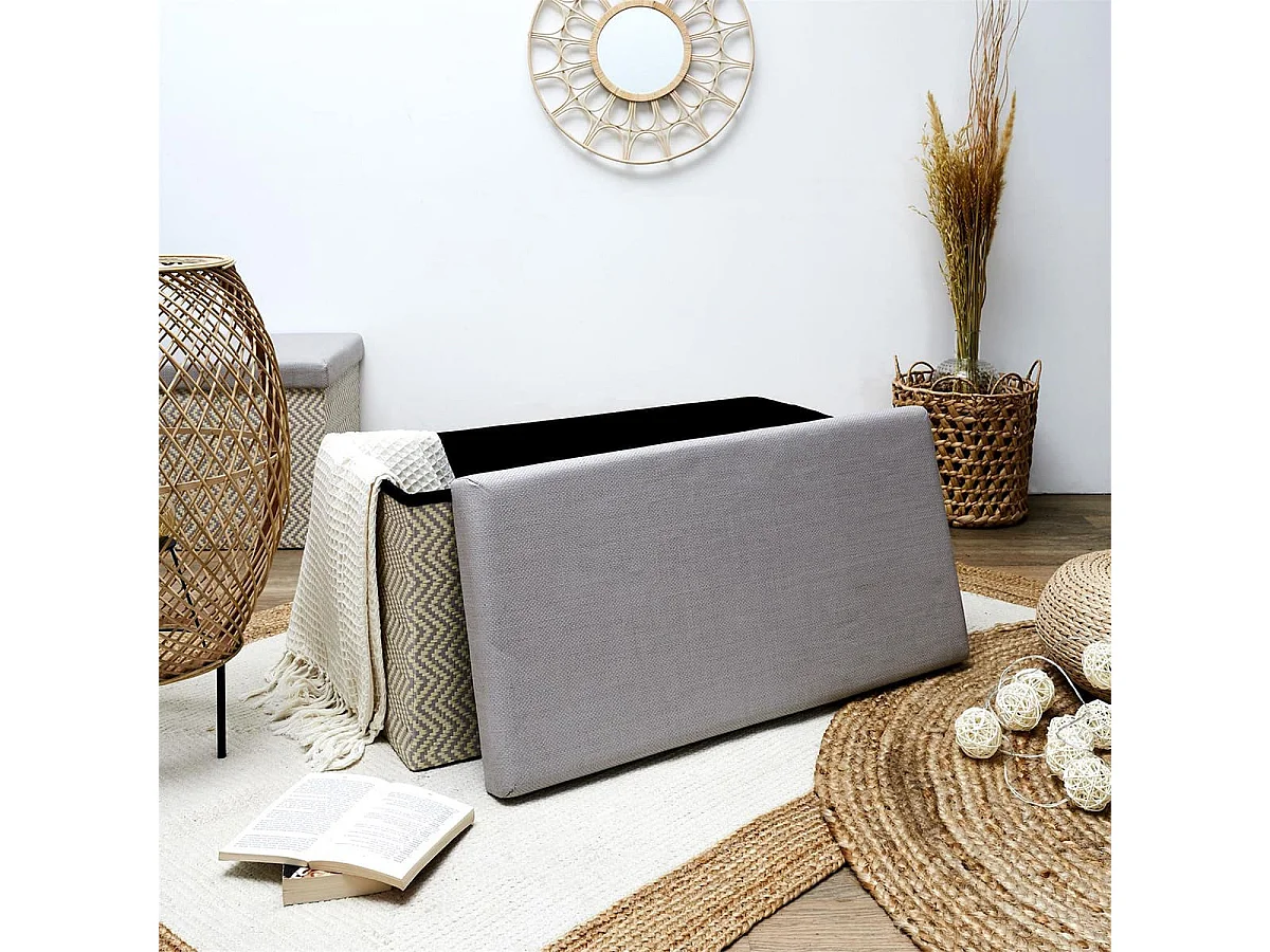 Banc Coffre Pliable Tressé Motif Géométrique Gris et Beige - IMPERO