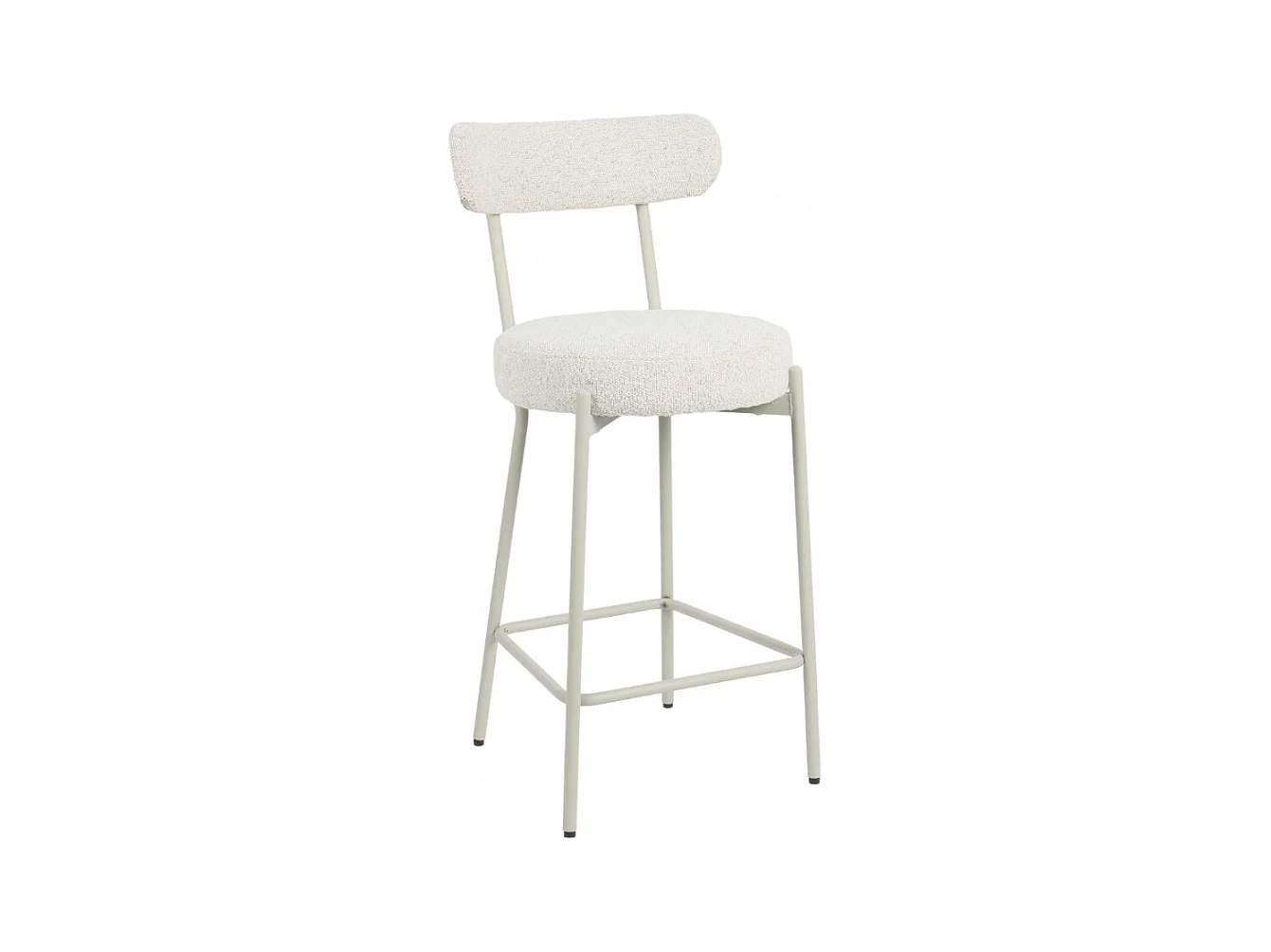 Badalona - Tabouret de bar en tissu bouclette pieds beiges H65cm - Écru