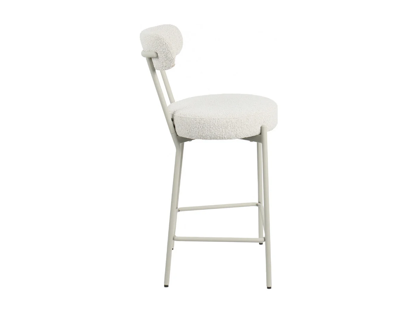 Badalona - Tabouret de bar en tissu bouclette pieds beiges H65cm - Écru