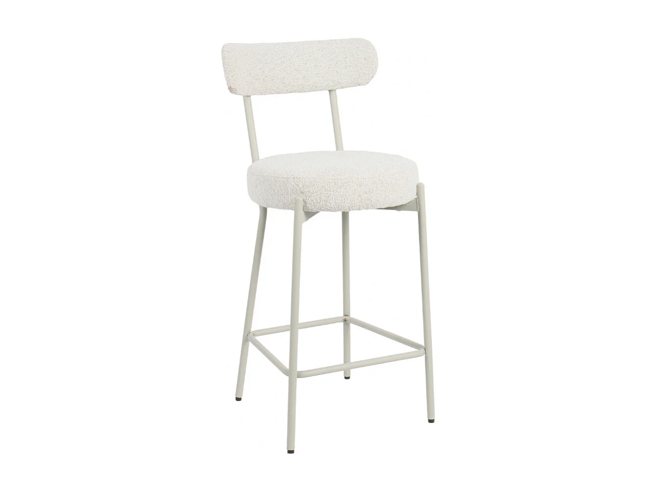 Badalona - Tabouret de bar en tissu bouclette pieds grèges H65cm - Écru