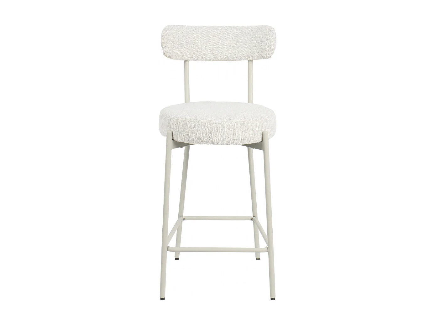 Badalona - Tabouret de bar en tissu bouclette pieds grèges H65cm - Écru