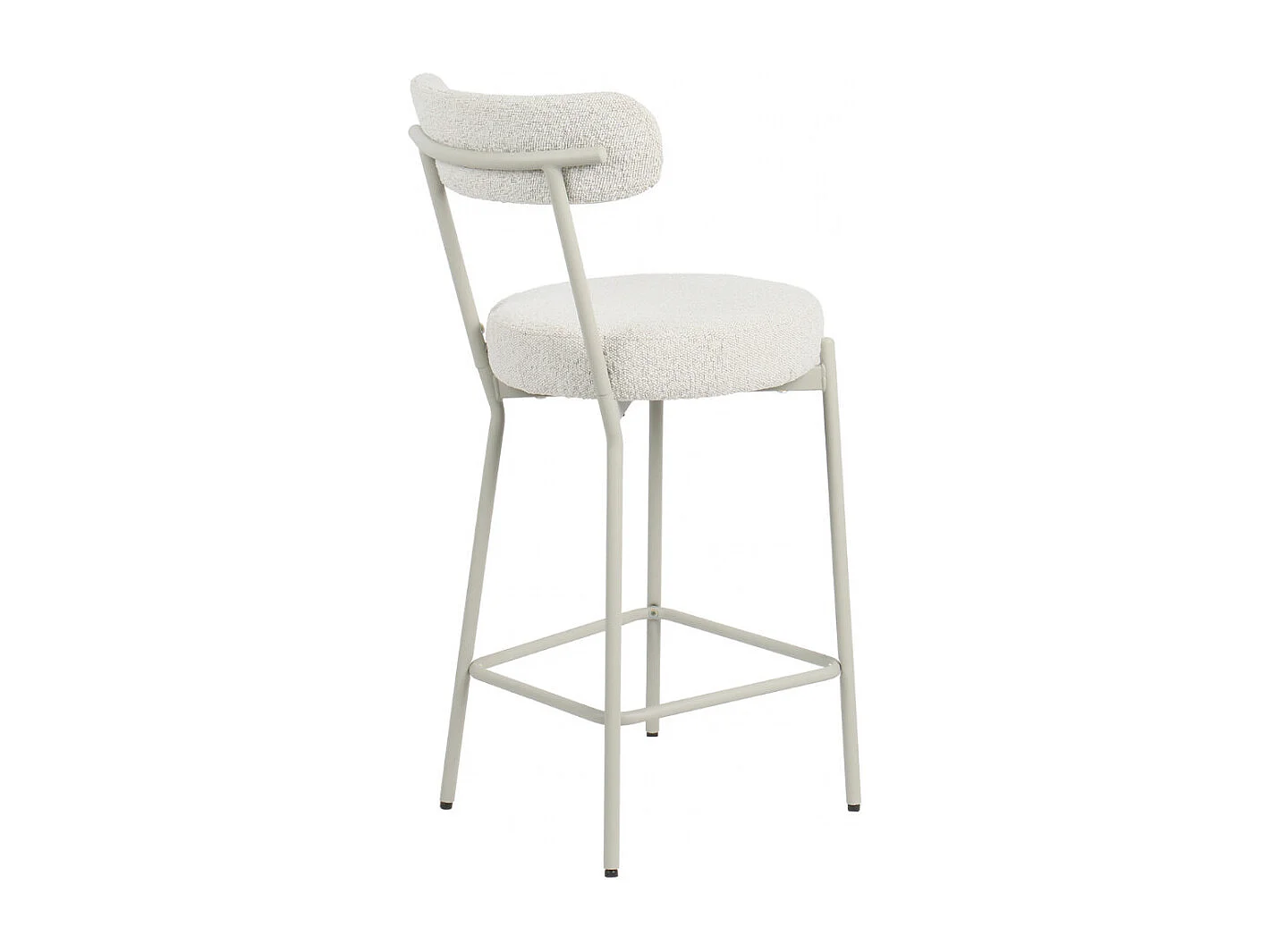 Badalona - Tabouret de bar en tissu bouclette pieds grèges H65cm - Écru