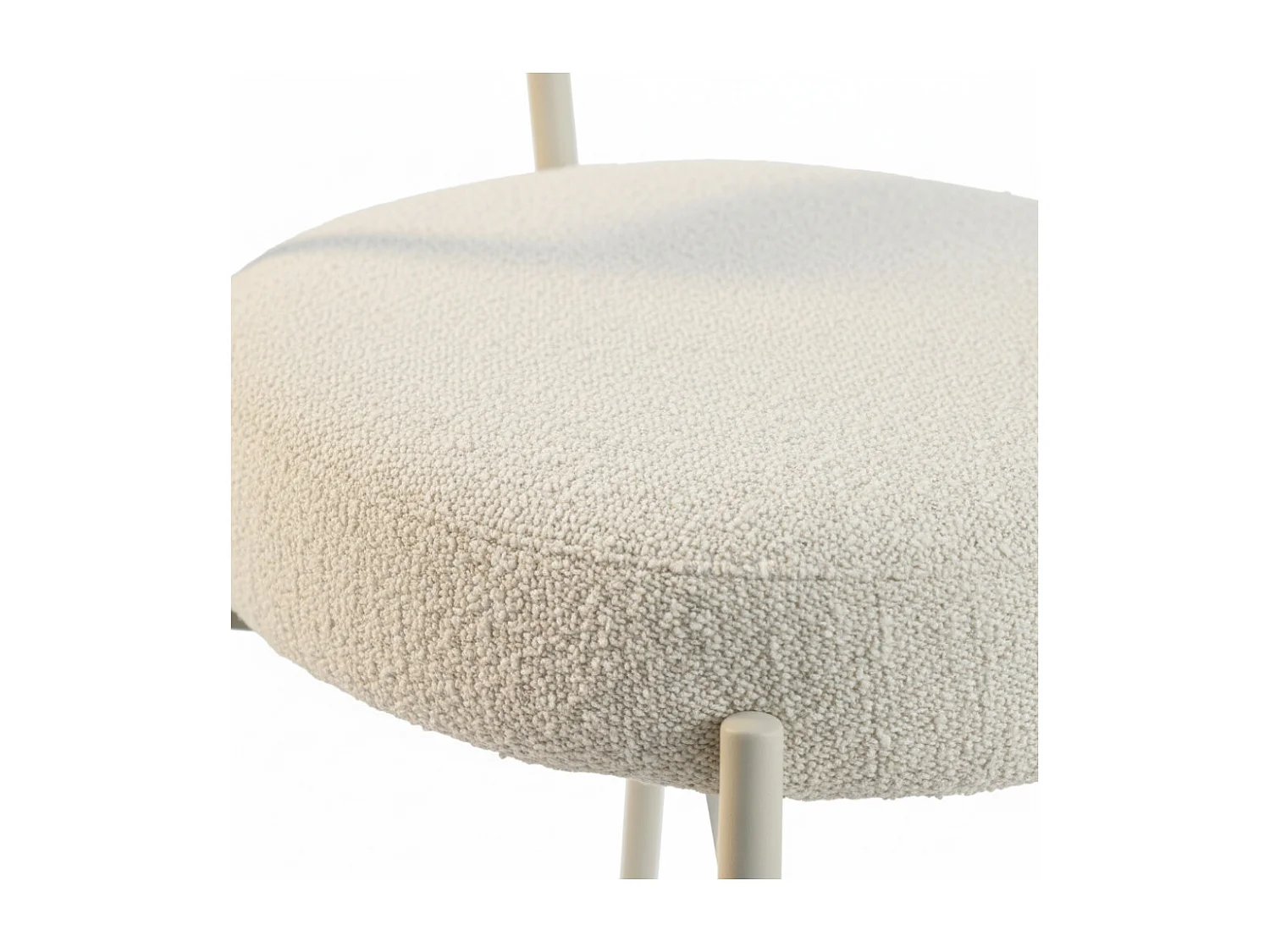 Badalona - Tabouret de bar en tissu bouclette pieds grèges H65cm - Écru