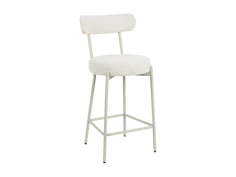 Badalona - Tabouret de bar en tissu bouclette pieds beiges H65cm - Écru