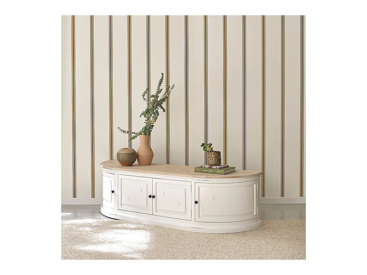 Mobile porta TV in legno mogano e teak bianco da 160 cm