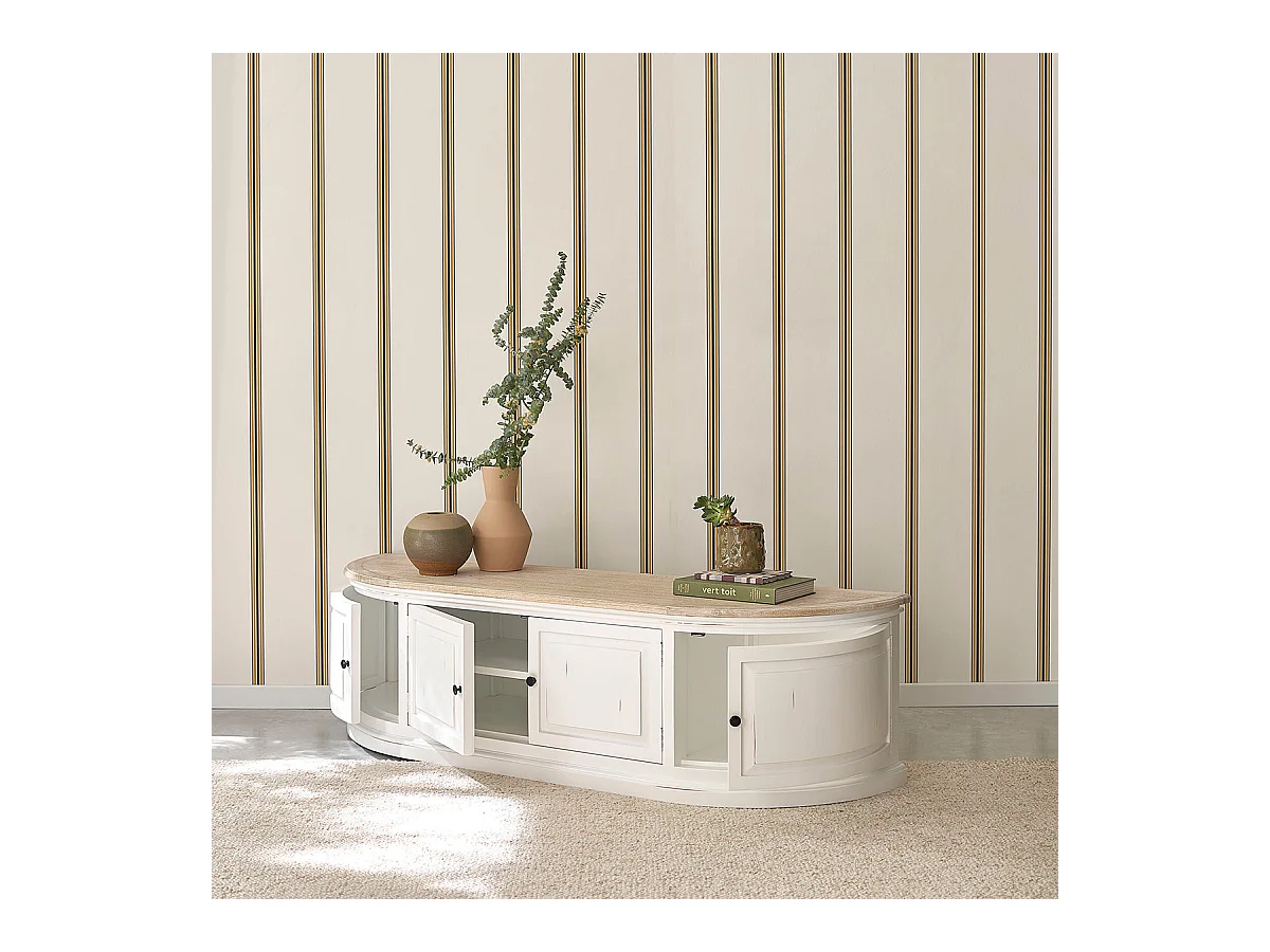 Mobile porta TV in legno mogano e teak bianco da 160 cm