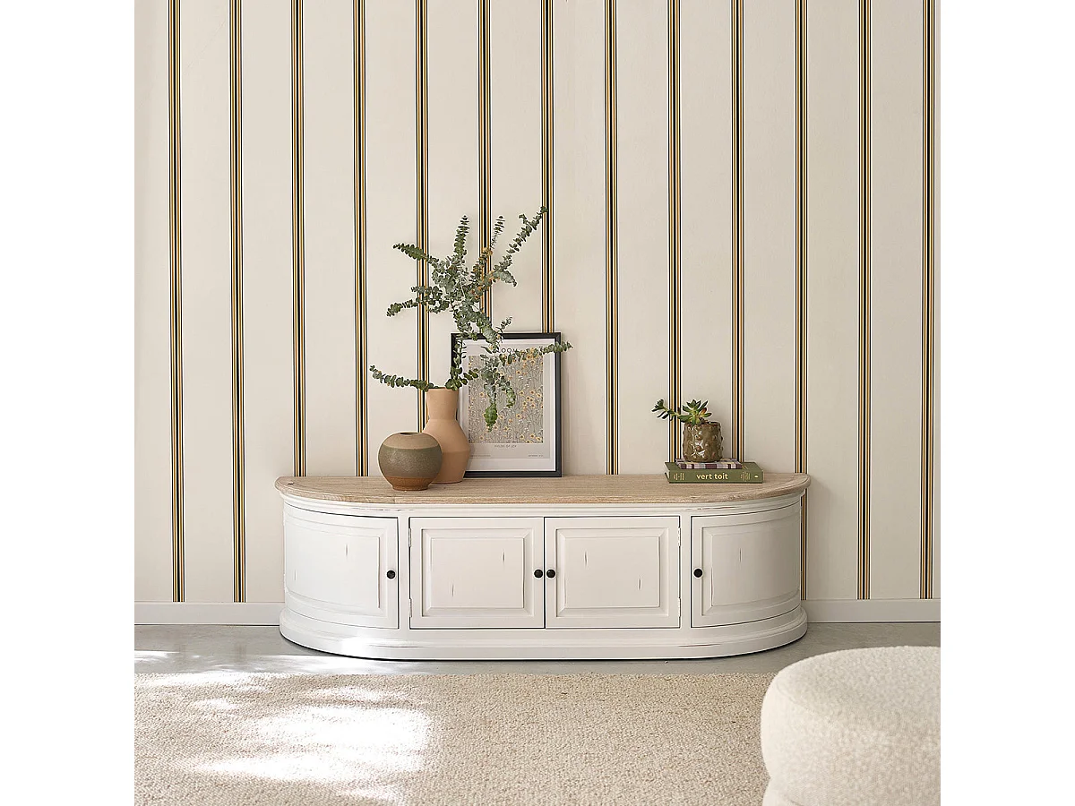 Mobile porta TV in legno mogano e teak bianco da 160 cm