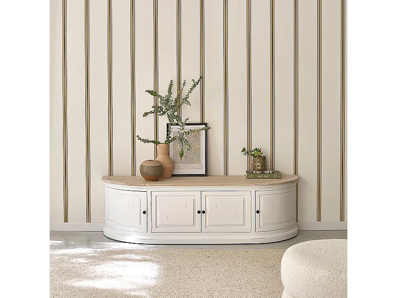 Mobile porta TV in legno mogano e teak bianco da 160 cm