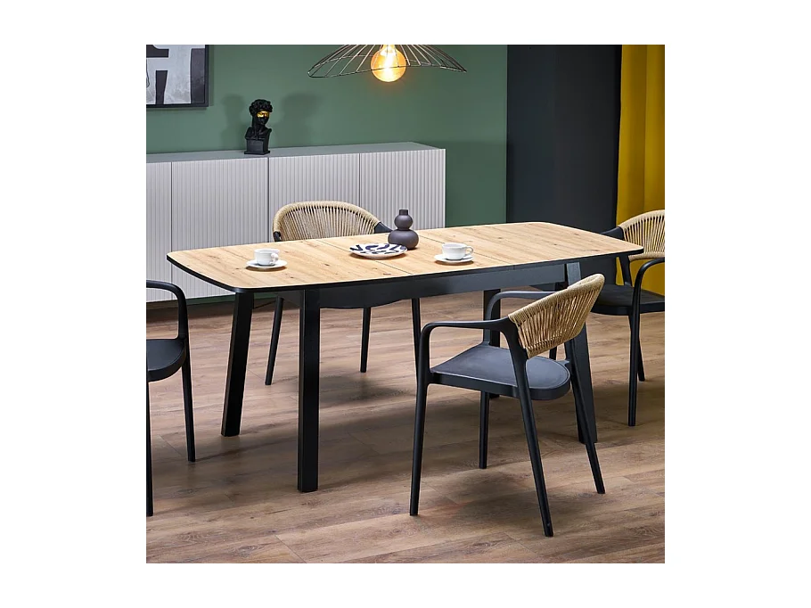 Table à manger rectangulaire extensible avec plateau couleur chêne artisanal JAYCE