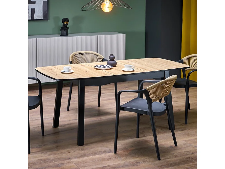 Table à manger rectangulaire extensible avec plateau couleur chêne artisanal JAYCE